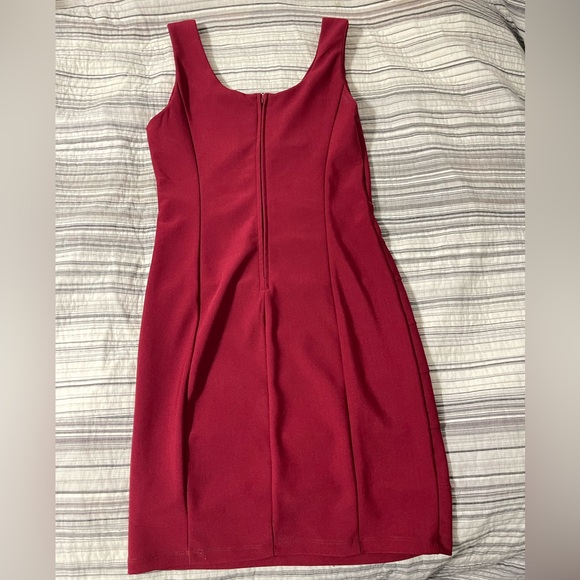 Red Ribbed Front Bodycon Mini Dress - Picture 2 of 3